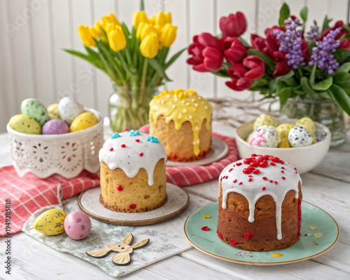 easter cake with eggs and flowers