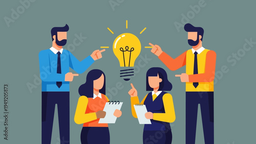Group of Business People with Light Bulb Idea.