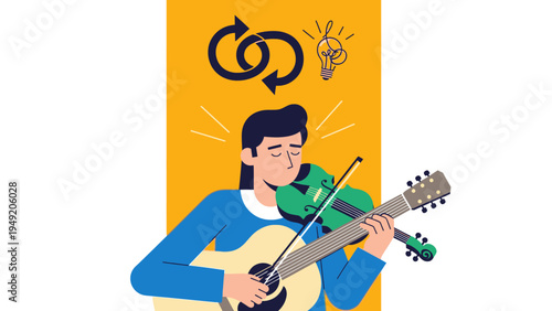 Man Playing Violin and Guitar Simultaneously.