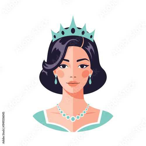 Elegant Queen Portrait with Tiara, Pearl Necklace, and Earrings