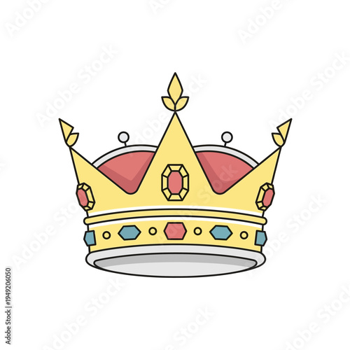 Golden Crown with Red and Blue Jewels - Royal Symbol of Power and Authority