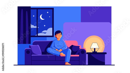 Man Sitting on Sofa Relaxing at Home.