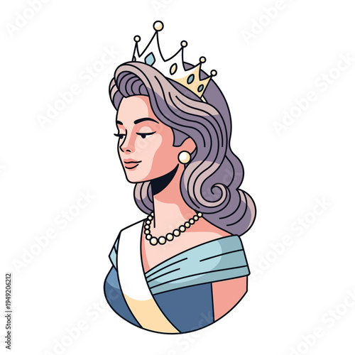 Elegant Woman with Crown and Sash, Beauty Queen Illustration