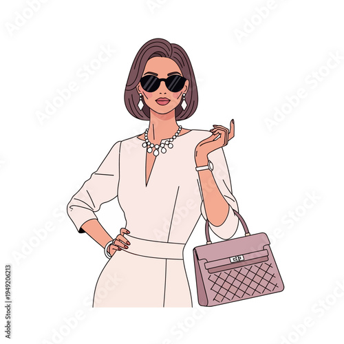 Elegant Woman in Sunglasses with Luxury Handbag, Fashionable Style