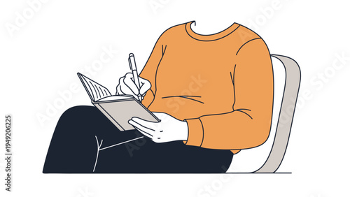 Person Writing in Notebook with Pen.