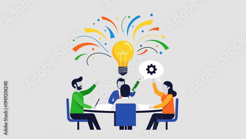 Team Brainstorming with Lightbulb and Ideas.