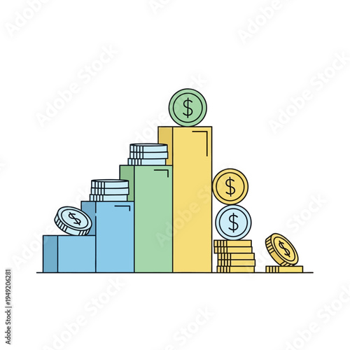 Financial Growth Chart with Coins - Business Investment and Success Concept
