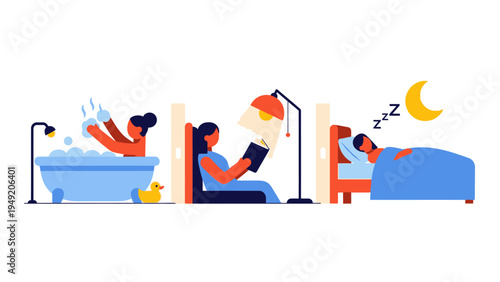 Woman Relaxing in Bath Reading and Sleeping.