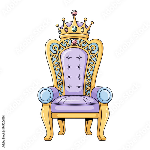 Ornate Royal Throne Chair with Crown, Purple and Gold, Regal Seating