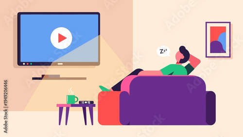 Woman Relaxing on Sofa Watching Television.