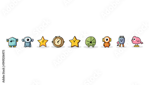 Playful and charming robot illustrations, perfect for a fun and futuristic design. Ideal for creating whimsical branding or engaging digital content.