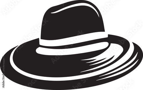 Hand Drawn Woman Hat Black and White Illustration in Minimal Line Art Style Design