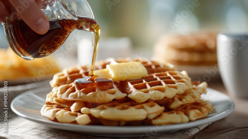 close-up of hand pouring maple syrup