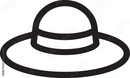 Hand Drawn Woman Hat Black and White Illustration in Minimal Line Art Style Design