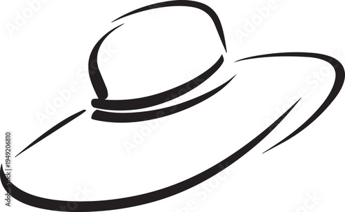 Hand Drawn Woman Hat Black and White Illustration in Minimal Line Art Style Design