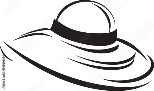 Hand Drawn Woman Hat Black and White Illustration in Minimal Line Art Style Design