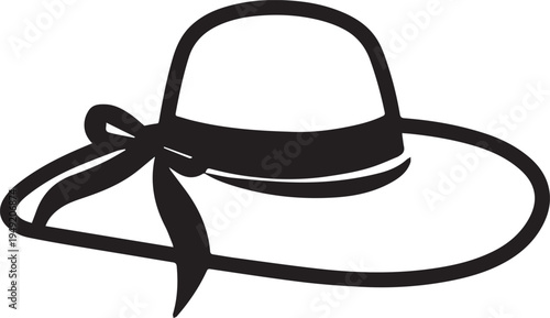 Hand Drawn Woman Hat Black and White Illustration in Minimal Line Art Style Design