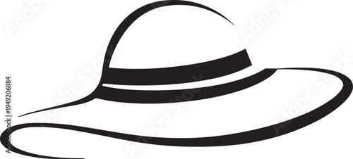 Hand Drawn Woman Hat Black and White Illustration in Minimal Line Art Style Design