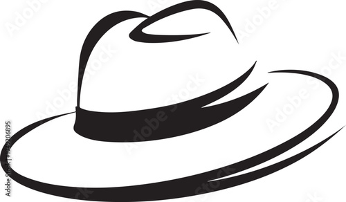 Hand Drawn Woman Hat Black and White Illustration in Minimal Line Art Style Design