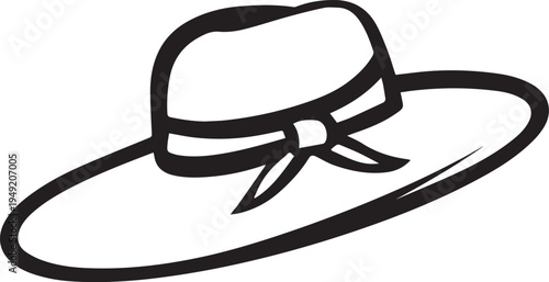 Hand Drawn Woman Hat Black and White Illustration in Minimal Line Art Style Design