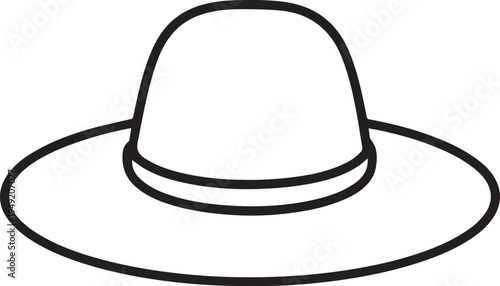 Hand Drawn Woman Hat Black and White Illustration in Minimal Line Art Style Design