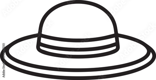 Hand Drawn Woman Hat Black and White Illustration in Minimal Line Art Style Design