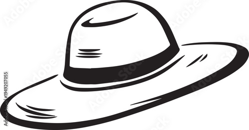 Hand Drawn Woman Hat Black and White Illustration in Minimal Line Art Style Design