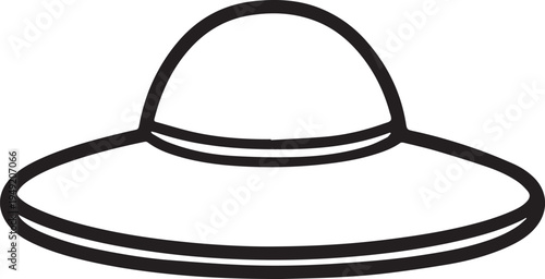 Hand Drawn Woman Hat Black and White Illustration in Minimal Line Art Style Design