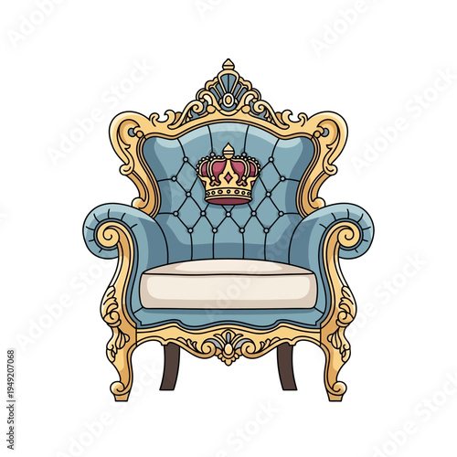 Ornate Throne Chair with Crown Emblem - Regal Seating