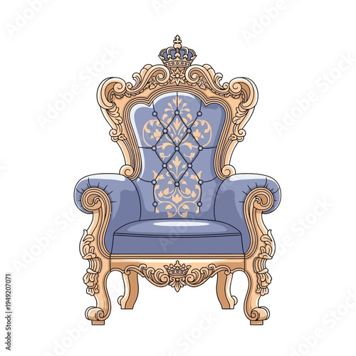 Ornate Throne Chair with Crown Accent, Luxury Royal Seating, Elegant Furniture