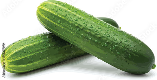 Fresh Green Cucumbers with Water Droplets on White Background