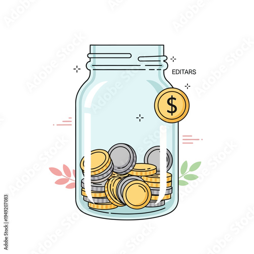 Money Jar with Coins - Saving and Investment Concept