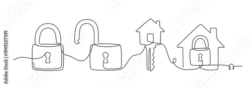 padlock continuous one line drawing  open padlock continuous one line drawing  minimalist continuous in one line real estate lock icon concept of safety and security isolated on white background
