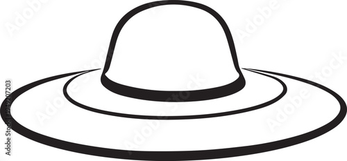 Hand Drawn Woman Hat Black and White Illustration in Minimal Line Art Style Design