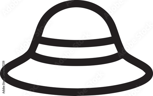 Hand Drawn Woman Hat Black and White Illustration in Minimal Line Art Style Design