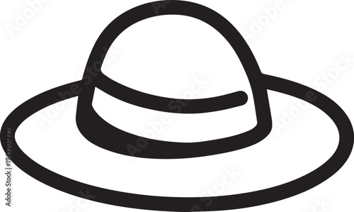 Hand Drawn Woman Hat Black and White Illustration in Minimal Line Art Style Design