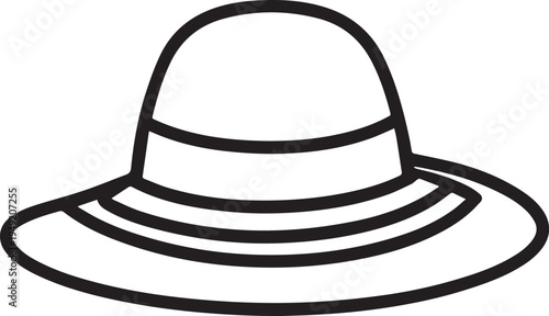 Hand Drawn Woman Hat Black and White Illustration in Minimal Line Art Style Design