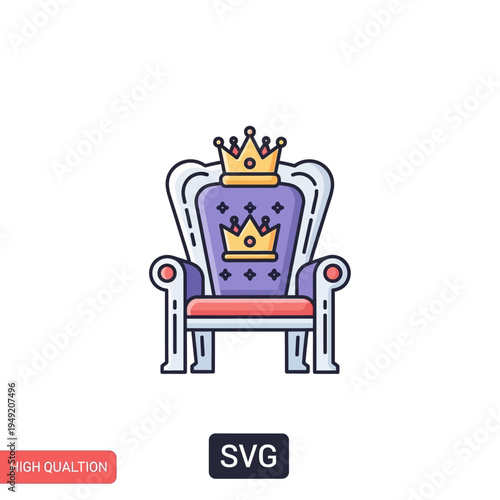 Royal Throne with Crown Icon, Symbol of Power and Royalty