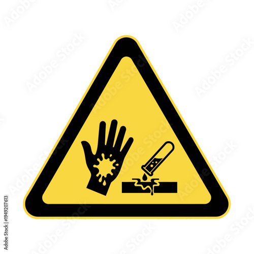 Corrosive Substance Warning Sign: Danger of Chemical Burn to Hand and Surface