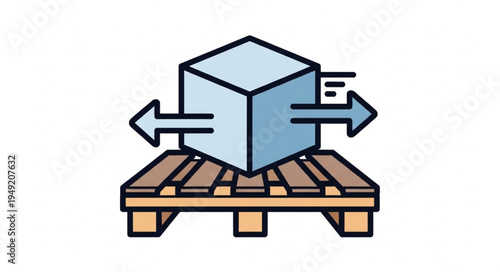 Cube on wooden pallet with arrows indicating movement.