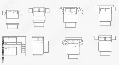 Furniture Top View Symbols Vector Set – Architectural Floor Plan Icons for Interior Layout Design