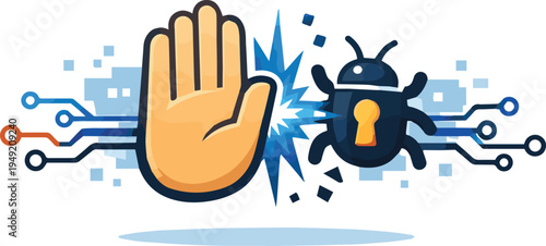 Cyber attack prevention and hacker protection vector illustration