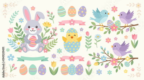 Easter Bunny, Chicks, Birds, and Eggs - A Springtime Celebration.