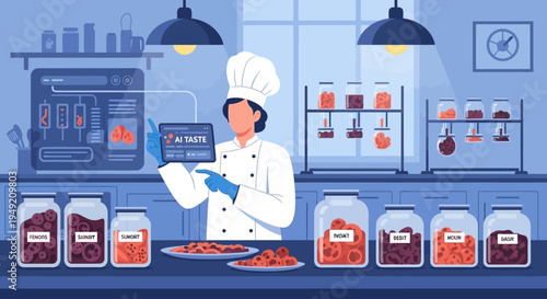 Chef Preparing Food in Laboratory Kitchen.