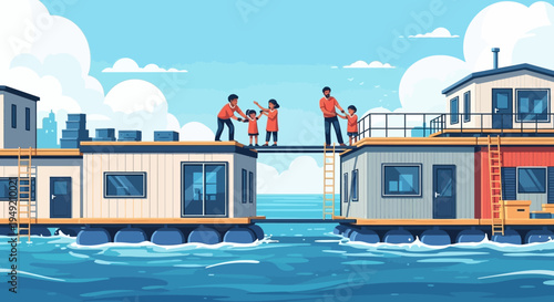 Houseboat Workers in Orange Uniforms.