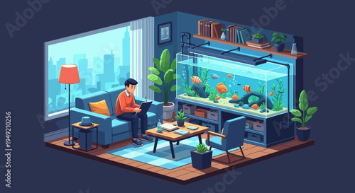 Man Relaxing on Sofa in Modern Living Room.