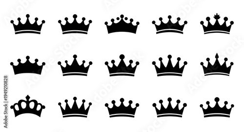 set of royal crown silhouettes isolated on white background for logo and branding design, crown silhouette icon collection for luxury and regal concept design projects, black crown silhouette set for 