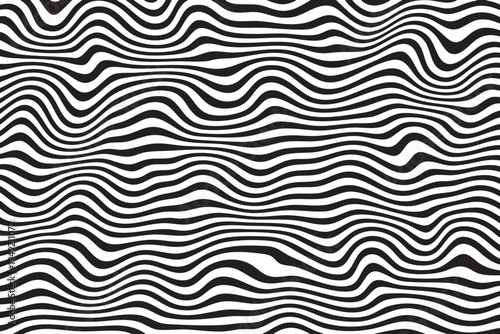Abstract black and white wavy lines pattern optical illusion background for graphic design and digital art seamless texture