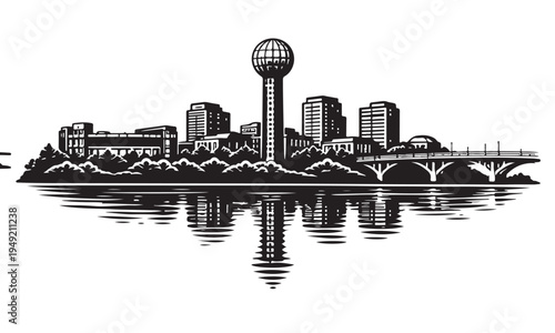Fényképezés Knoxville Skyline Silhouette, Silhouette Vector, Isolated on White Background