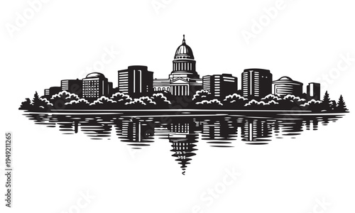Madison Skyline Silhouette, Silhouette Vector, Isolated on White Background